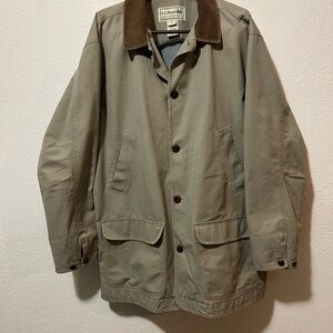 L.L. Bean Pea coat XL Tall Chore Jacket Barn Coat TanCorduroy Collar Cuff 0BGW7